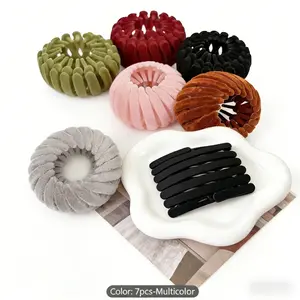 Buy 6 get 1 Free, Bohemian Velvet Expandable Bird Nest Hair Clips for Women, Elegant Hollow-Out Lazy Bun & Ponytail Styling Accessories for Daily & Festival Wear,Best Mother's Day gifts