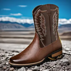 Western Cowboy Men's High Top Embroidered Boots  Walking Shoes Footwear Rubber Insole Closed Decor