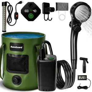Portable Outdoor Camping Shower Accessory - 6000mAh Rechargeable Pump, PP Element Filtered Head, 5-Gal Foldable Bucket, Travel Essential for Hiking, Car Washing, Camping Accessories