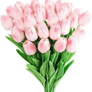 10pcs Real Touch Tulip PU Artificial Flowers, Fake Tulips for Wedding Party Easter Spring Home Restaurant Office Decor