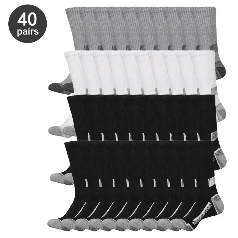 Men's Rib Knit Polyester Classic Mid-Crew Dry Athletic Socks - 10/20/30/40 Pairs, Solid Color, Breathable, Comfortable for Sports, Casual Wear, Classic Sports Socks, Mid-Crew Sports Socks