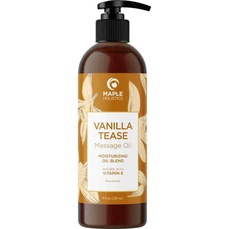 Vanilla Tease Massage Oil | Seductively Sweet Vanilla Body Oil for Date Night & Self-Care | Hydrating Jojoba Oil for Smooth Glowy Skin | Maple Holistics | Nourishing Aromatherapy for Couples & Home Spa | Professional Grade Scented Body Oil