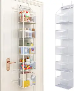 5-Shelf Over The Door Hanging Pantry Organizer with Clear Plastic Pockets 25lb Ultra Sturdy Large Capacity for Closet Bedroom Nursery Bathroom and Sundries Household Kitchen