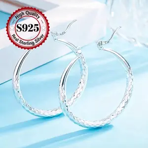 A pair of 925 silver-plated earrings with a 5cm/2inch diameter, suitable for women, featuring an elegant large hoop design and hypoallergenic posts. Perfect for everyday wear and vacations, and ideal as a gift.