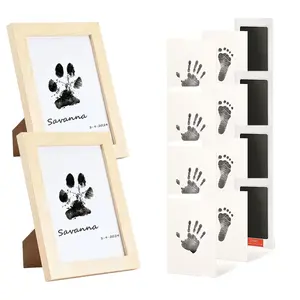 Pet Paw Print Kit – 4-Piece Ink Pad + 2 Frames Stain-free paw print stamp pad designed for dogs and cats — clean-touch ink pad. Dog paw & nose print set. Pet memorial gift, keepsake stamp cards, pet print frame set.