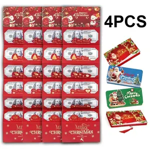 4PCS Christmas Cash Gift Envelope 10 Slots with Cartoon Greeting Card-Surprise Money Clip Wallet & Unique Cash Box, Fun Holiday Xmas Gift for Men, Women & Any Recipient