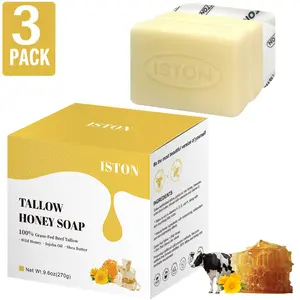 ISTON 3-Pack Handmade Tallow & Honey Soap,9.6OZ – Unscented, Orange, Lavender – 100% Grass-Fed Tallow – Natural Skincare for Sensitive Skin, Acne, Eczema, Inflammation, Baby Soap Gentle Clean & Nourish,New Year's gifts