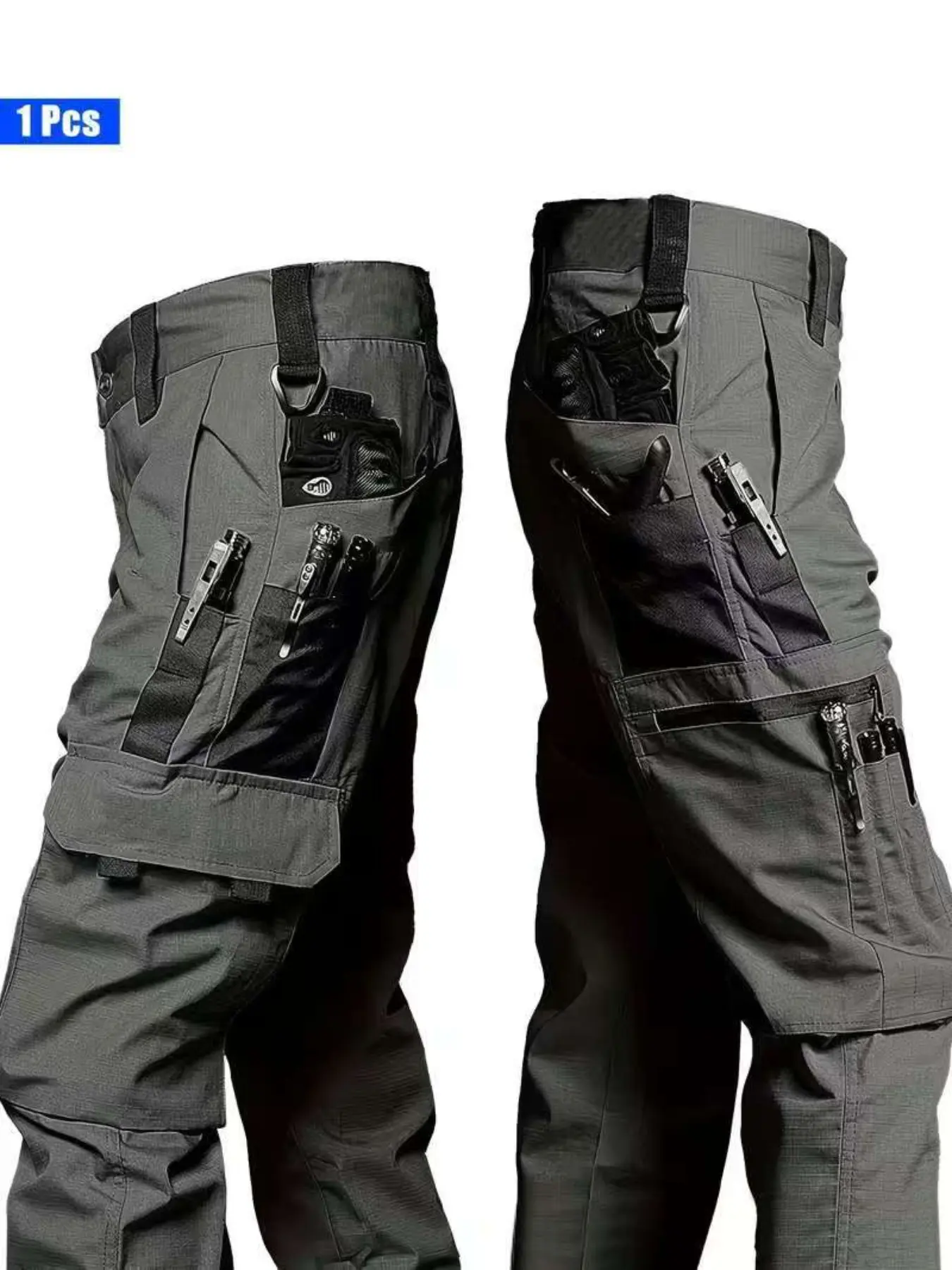 Men's Tactical Style Sportswear Outdoor Pants, Multi-Pocket Zipper Functional Workwear, Long Regular Fit, Spring Fall Summer Autumn