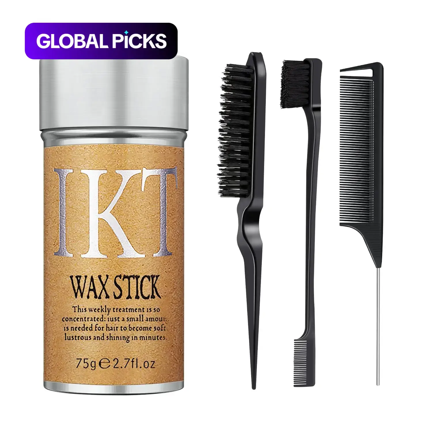 Hair Wax Stick with Brush and Comb Set, 4 Pack Strong-Hold Sleek Wax Stick Hair Styling Set for Men and Women Haircare #GLOBAL PICKS