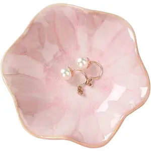 Ceramic Leaf Jewelry Dish, Pink Key Tray, Modern Jewelry Holder, Small Ring Dish, Trinket Tray, Nightstand Decor Room Decor