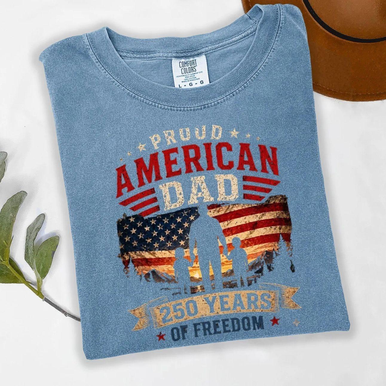 Comfort Colors Father’s Day Shirt, USA 250th Anniversary Proud Dad & Children T-shirt, Proud American Dad 250 Years Freedom Tee, Trending Father’s Day, Men’s Graphic Tees, Casual Outfit, Comfortable Menswear, Perfect Gift For Men, May17
