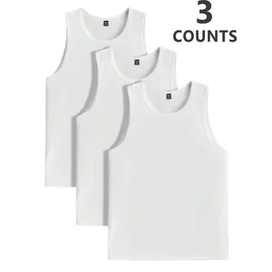 Single-Piece and Three-Piece Men's Solid-Color Vests Lightweight Slim-Fit Sleeveless Casual Tank Top For Men, Thin Fabric, Soft Washed Cotton Round Neck Top, Suitable For Casual - Machine Washed Daily Summer Essentials