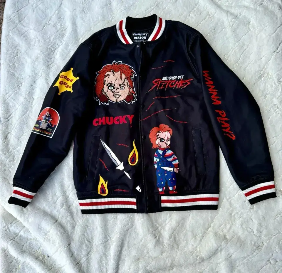Chucky Varsity Jacket Horror-Inspired Wool Blend Bomber, Unisex Baseball Jacket, Varsity Sport Coat, Casual Street Fashion