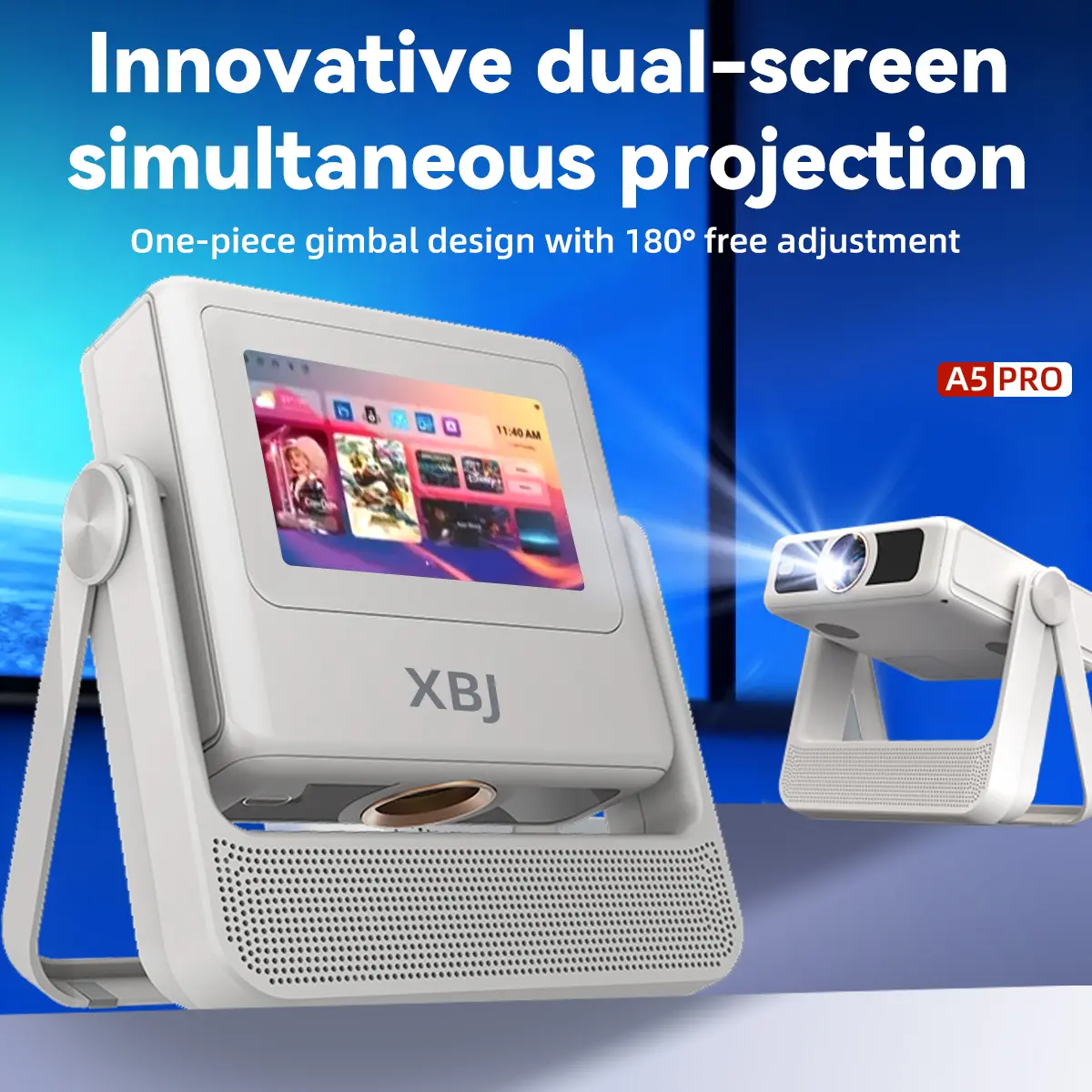 XBJ A5 PRO Innovative Dual-Screen Simultaneous Projection with 180° Free Adjustment One-Piece Gimbal Design