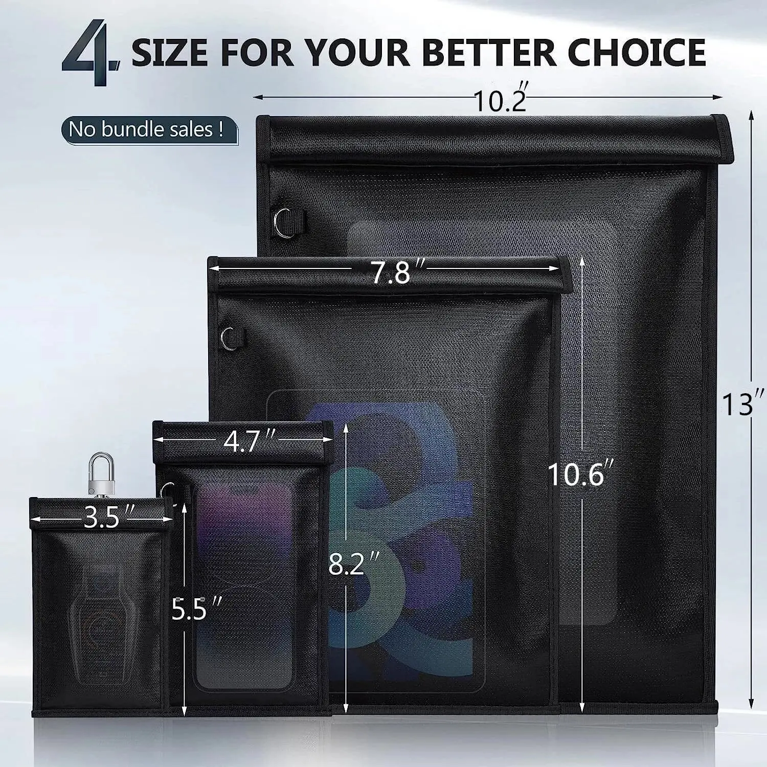 Faraday Bag 4 Pack Set - Fireproof, Water Resistant Military-Grade Signal Blocking Pouches for Laptops, Tablets, Phones, and Key Fob Security