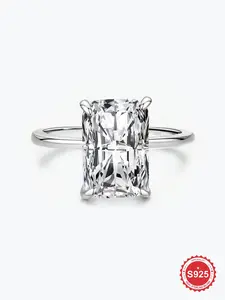 S925 Sterling Silver Square Shaped Artificial Zircon Engagement Ring, Solitaire Engagement Rings, Luxury Promise Wedding Ring for Women, Elegant Jewelry for Women, Emerald Cut Solitaire Ring