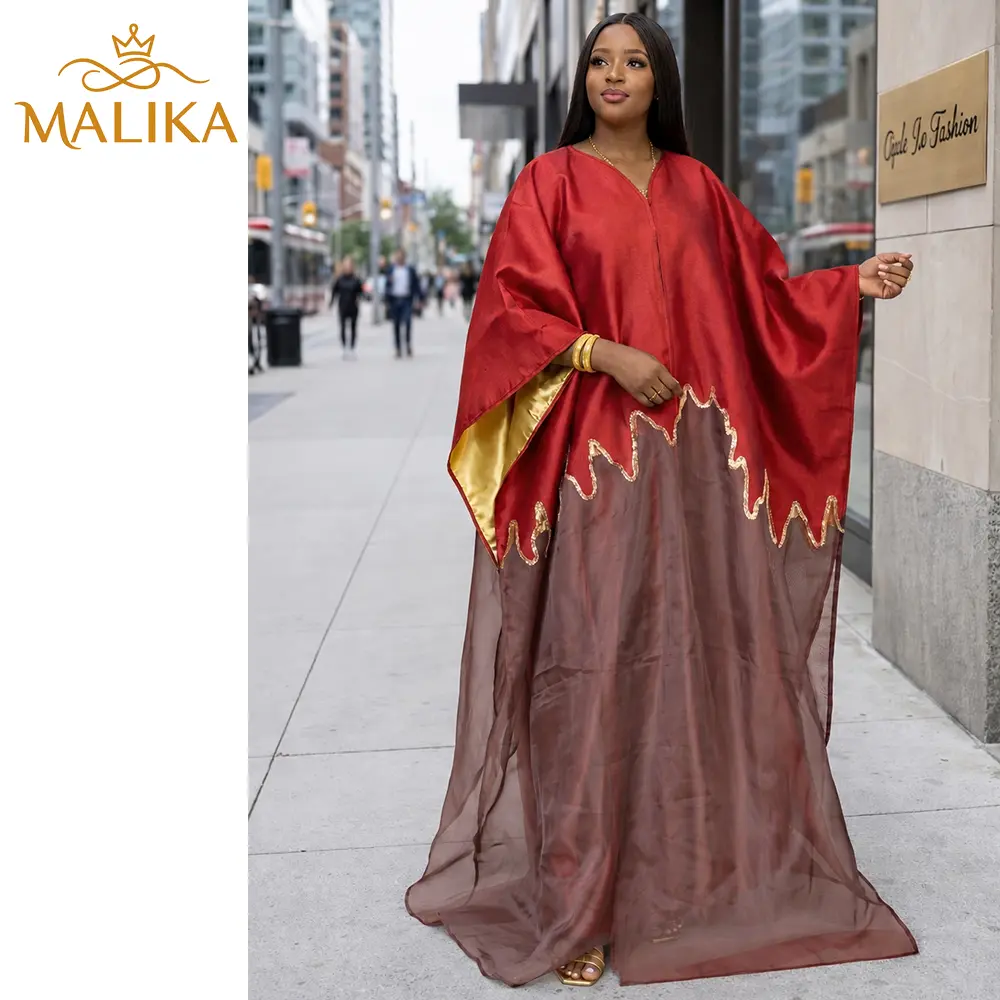 Red Brocade Boubou Dress, 2-Piece African Party Gown with Batwing Sleeves and Cowl Neck, Modest Formal Wear with Lining for Plus Size Women, African Party Dresses, Formal Dresses For Women, Cotton