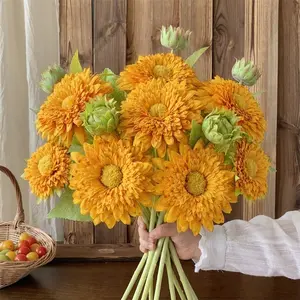 Molilito Artificial Teddy Sunflowers 6 Stems 45 cm Tall 15 cm Heads Bendable Wired Stems Real Touch Leaves Yellow Faux Sunflower Bouquet for Home Wedding Decor Lifelike Fake Plant