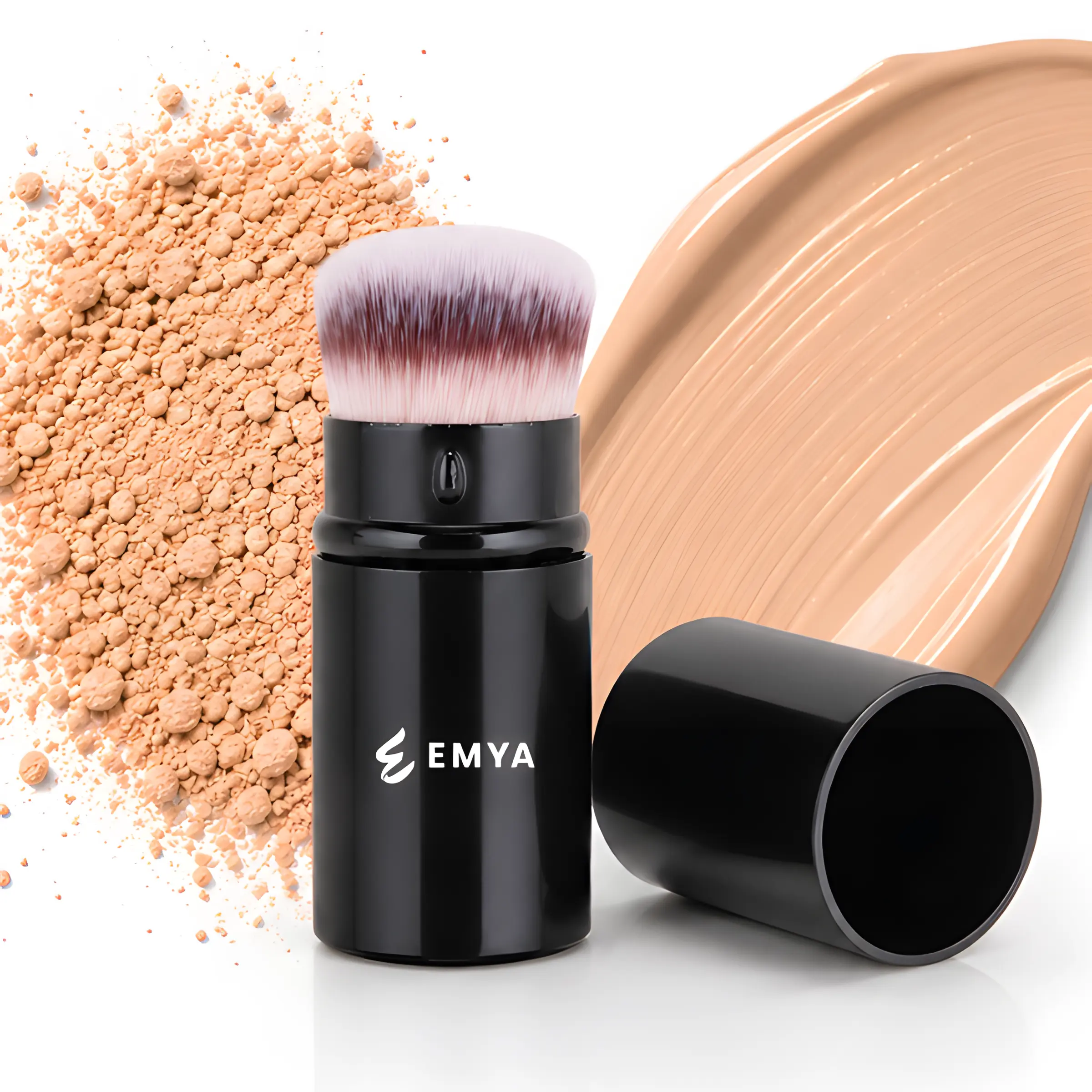 EMYA Retractable Kabuki Brush E07, Makeup Kabuki Foundation Brush Travel for Liquid, Blush, Loose Powder & Cream Bronzer Blending, Buffing Cruelty-Free Face Makeup Brushes with Cover Mini (Black)