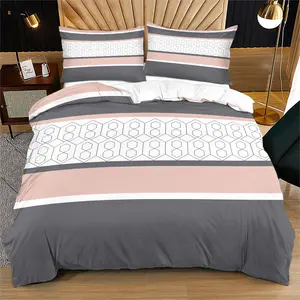 3 Piece Striped Geometric Bedding Set, Soft Breathable Fitted Sheet, Includes 1 Fitted Sheet and 2 Pillowcases, Perfect for Bedroom Decor, Modern Bedding Set