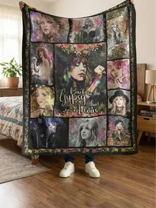 Stevie Nicks Gypsy Era Collage Flannel Blanket, Vintage Rock Music Icon Art Throw, Cozy Sherpa Fleece Blanket for Fans, Gift for Music Lovers, Bedroom Decor