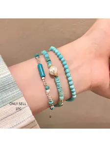 Bohemian blue turquoise beaded bracelet stack, multi-layer woven bracelets accented with natural stones, casual everyday jewelry