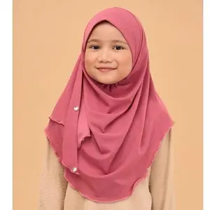Instant Pull-On One-Piece Kids Hijab - Pink Color, Adjustable Fit, Comfortable Design, Suitable for Various Occasions