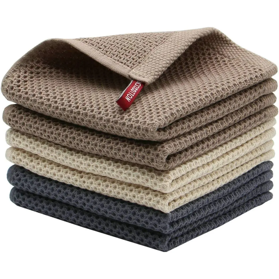 Cotton Tidy Dish Cloths Rags,Waffle Weave Kitchen Towels and Dishcloths Sets, Soft and Absorbent Hand Towel Washcloths, 12inchx12inch 6 Pack (Multi Color)