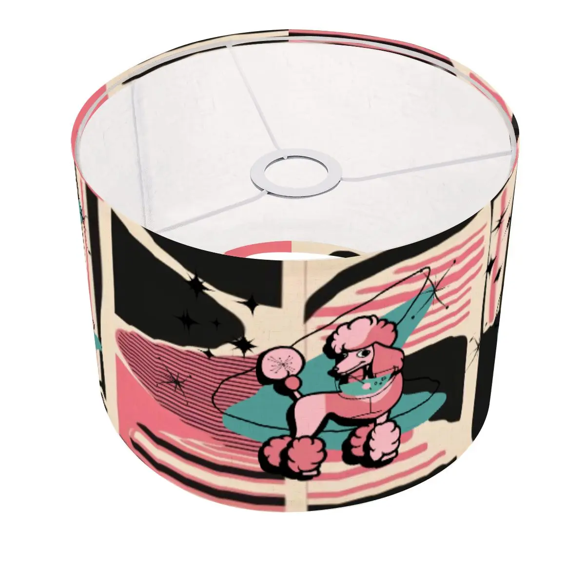 Atomic Pink Poodle,Mid Century Modern Boomerang, Pink Black Lamp Shade with Ring - For Arc Floor Lamps Only