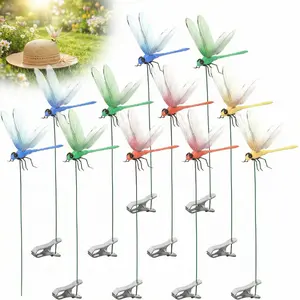 12 Pcs Outdoor Fake Dragonfly Clips for Garden Decor, 3D Waterproof Patio Yard Art, Bug Repellent Dragonfly Stakes for Plants Flower Pots Spring Outdoor Decor
