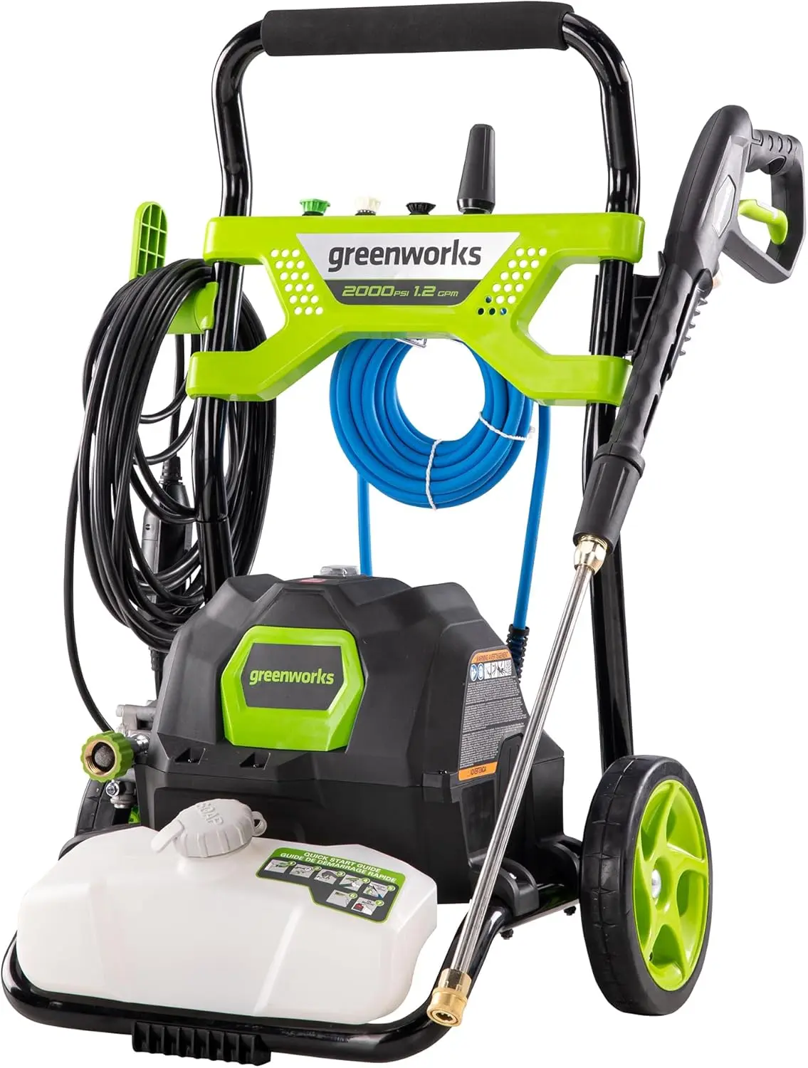 2000 PSI (1.2 GPM) Electric Pressure Washer with Steel Wand, On-Board Soap Tank and 4-In-1 Nozzle Set (25°, 40°, Soap, Turbo)