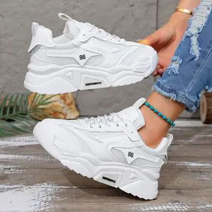 Stylish chunky platform mesh sneakers, ultra-light breathable lace-up shoes, comfortable non-slip thick sole trainers, trendy casual footwear for streetwear, everyday comfort and all-day wear.