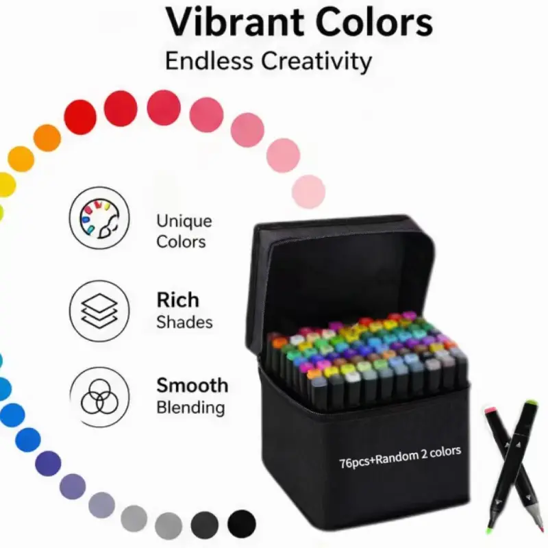76 colors+random 2pcs, dual head mixed color marker set, oblique and fine art markers, suitable for adult coloring painting, sketching, drawing supplies, making greeting cards, suitable for Christmas and Thanksgiving