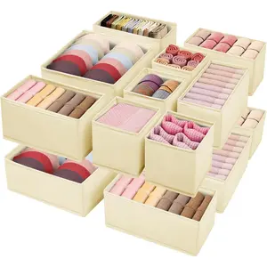 16-Pack Beige 3-Size Fabric Drawer Clothing Organizer Underwear Drawer Dividers, Folding Wardrobe Organizer for Baby Clothes, Bras, Underwear, Panties, Belts, Socks, Ties