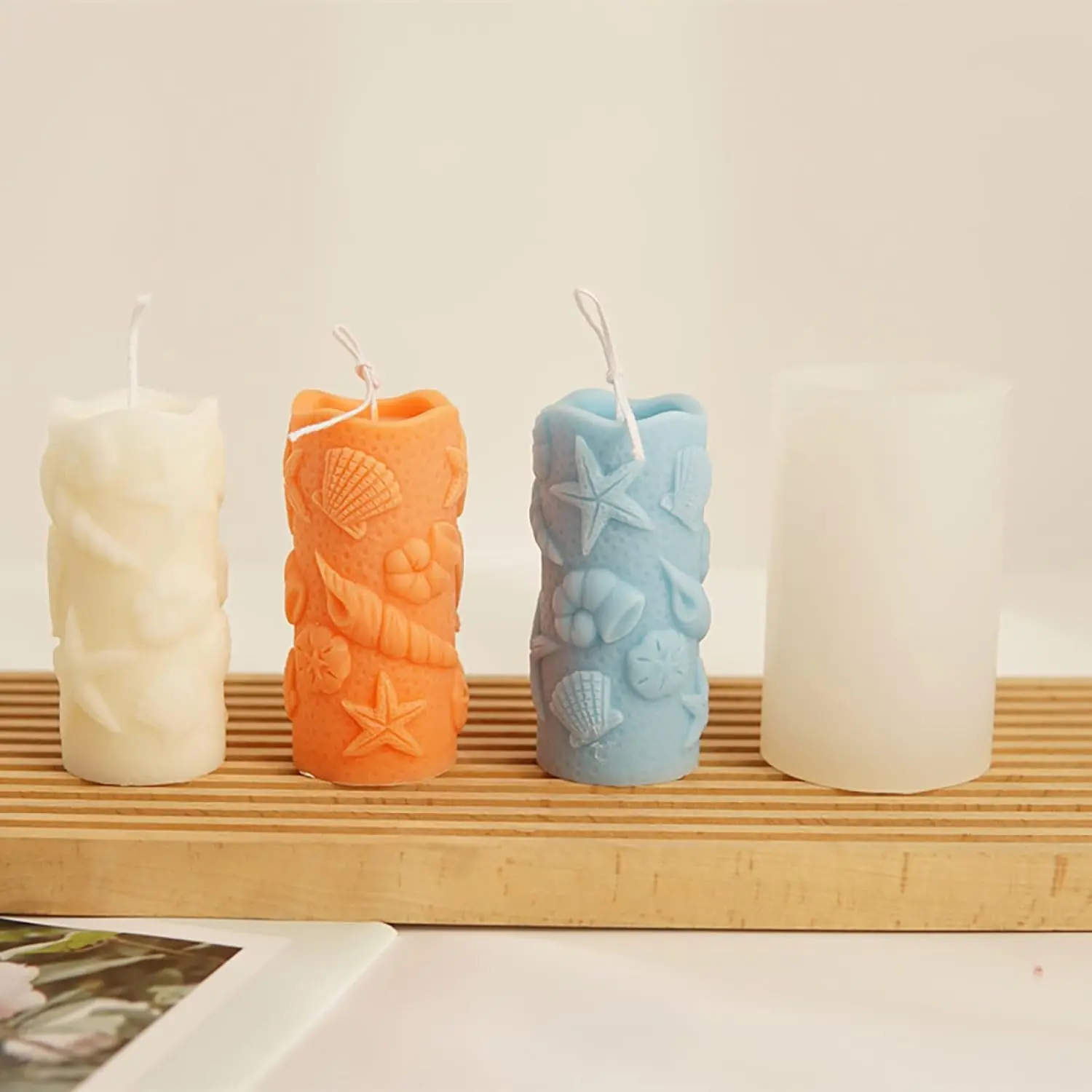 Reusable Plastic Shell Cylinder Molds with Flexibility & Sea Motifs - for Soap Making, Candle Making (Starfish, Conch, Seafood Designs), 1 Count
