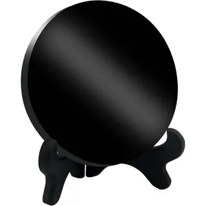 Black Obsidian Scrying Mirror, Obsidian Mirror with Stand and Bag for Divination, Meditation, , Feng Shui (100mm(4.0in))