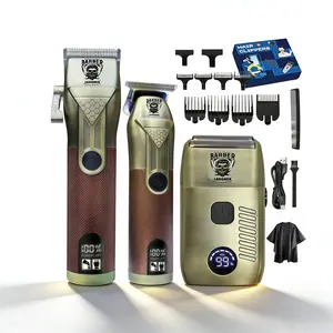 Men's Beard Trimmer and Hair Clipper Set, Electric Razor, Shaving Head Grooming Tool, LED Display, Precision Blades, Ergonomic Design, Cordless Rechargeable Clippers