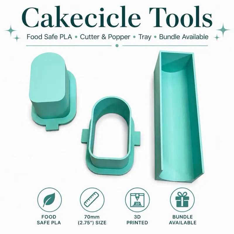 Cakecicle Tools Set | 3D Printed Food Safe PLA Cake Pop Mold Tools | Cakecicle Cutter & Popper | Cakecicle Tray | Baking Supplies | 70mm Multi-Shape