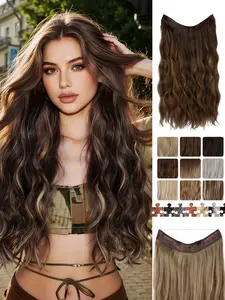 16-24 Inch Halo Hair Extensions, Invisible Transparent Wire Synthetic Wig with 3 Secure Clips, Synthetic Hair Wigs, Adjustable Headband, Long Wavy Curly Hairpiece for Beginners, Women's Secret Hair Invisible Extensions