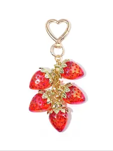 Cute Strawberry Design Keychain Bag Pendant, Fashionable Fruit Design Keychain for Women & Girls, Trendy All-match Bling Bling Keychains for Birthday Gift