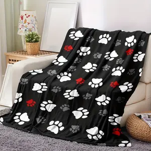 Cozy Flannel Paw Print Throw Blankets - Soft, Warm Polyester Throw for Home, Travel, All-Season Use