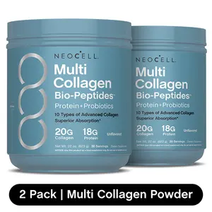2x NeoCell Multi Collagen Bio-Peptides Powder - With Hyaluronic Acid and Vitamin C - 10 Types of Collagen - 2 Pack Bundle