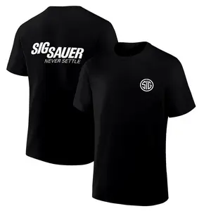 Men's Short Sleeve T-Shirt – Sig Sauer 'Never Settle' Graphic, Logo Tee Casual Regular Fit Casual Streetwear Top