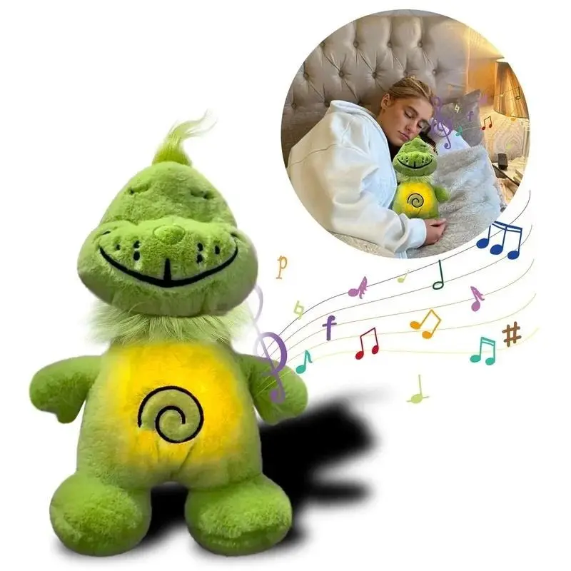Green Shaggy Anime Plush Toy Breathing Companion Doll Glowing Belly Stuffed Animal Peripheral Holiday Gift for Kids