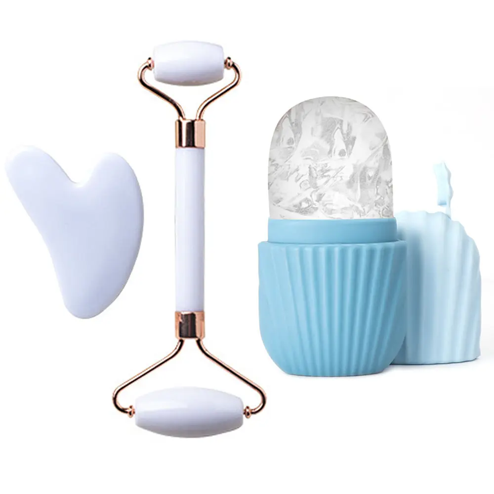 Ice Roller Face Massage Set, Dual Wheel Facial Skincare Tool, Heart Shape Combination Kit, Eye Massager Scraping Wheels Lifting Shaping Tools, Relief Roller, Facial Beauty Massagers