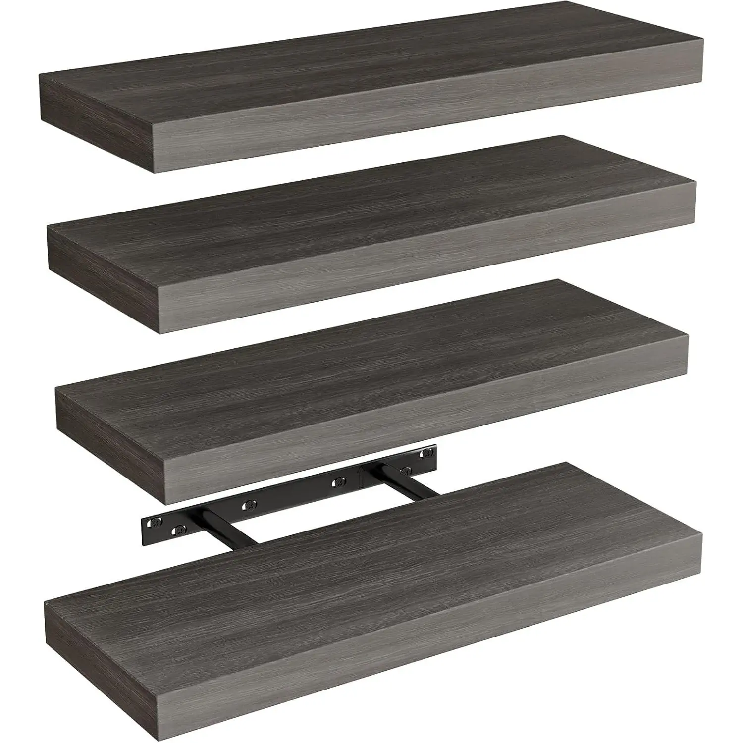 15.8in Floating Shelves, Rustic Wood Finish Wall Shelves Set of 4, Shelves for Wall Decor, with Invisible Brackets for Bathroom, Living Room,Bedroom and Kitchen(Gray)