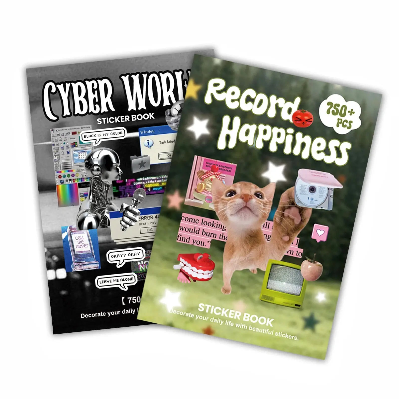 2 Styles 30 Sheets Cyber Y2K & Girlhood Sticker Book (Single/Bundle) - 750+ Pcs Aesthetic Collage Stickers for Junk Journal Scrapbooking & Crafts