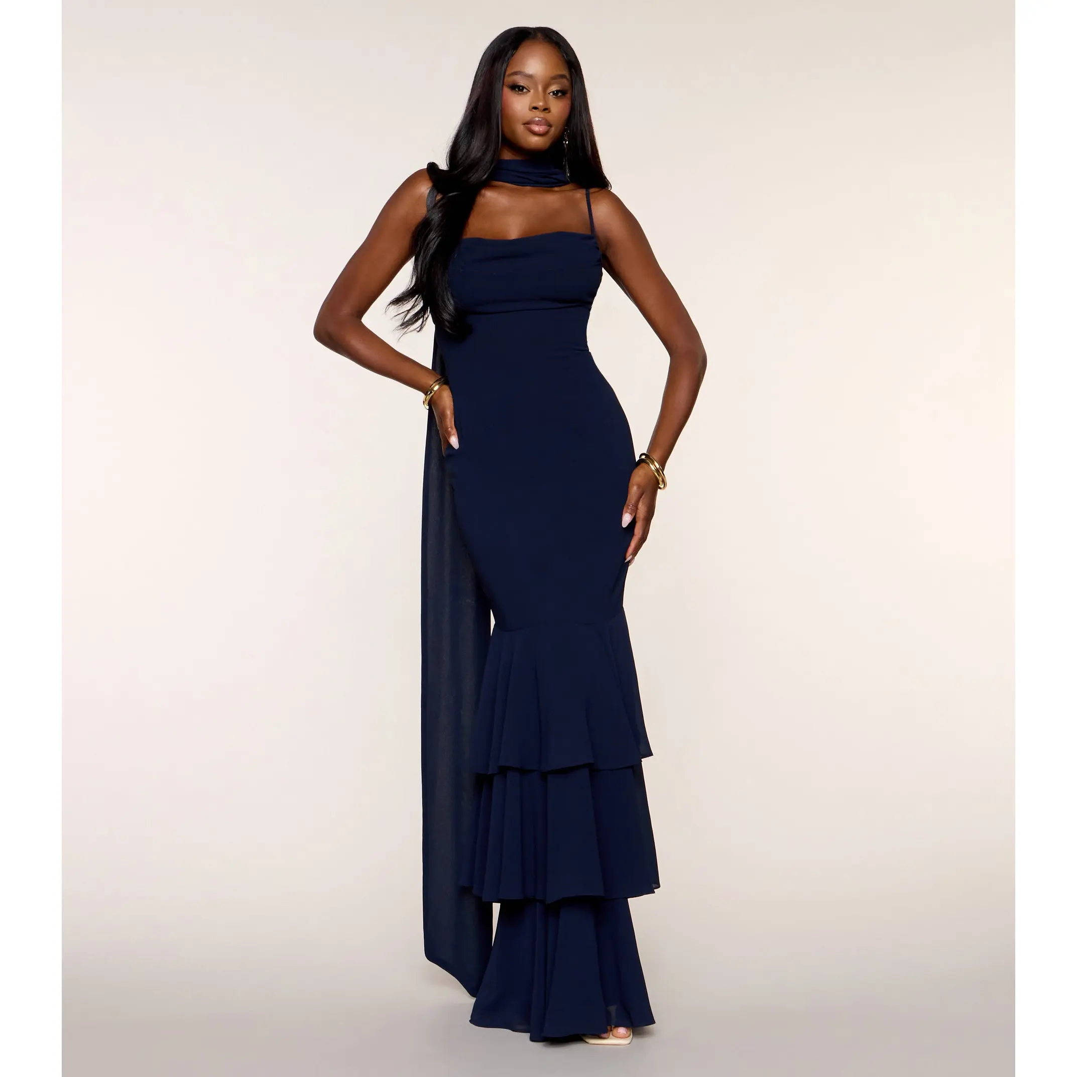 Aspen Chiffon Formal Dress With Scarf