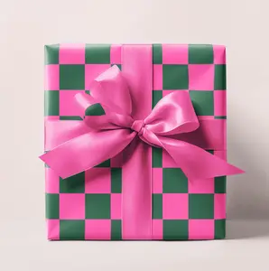 Magenta & Green Retro Checkered Wrapping Paper Roll