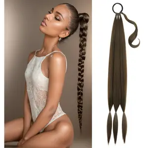 32 inch Braid Ponytail Extension Long Braid Hair Extension with Hair Tie Straight Wrap Around Natural Synthetic Hairpieces for Women Girls Daily Party Use Braided Ponytail Extension